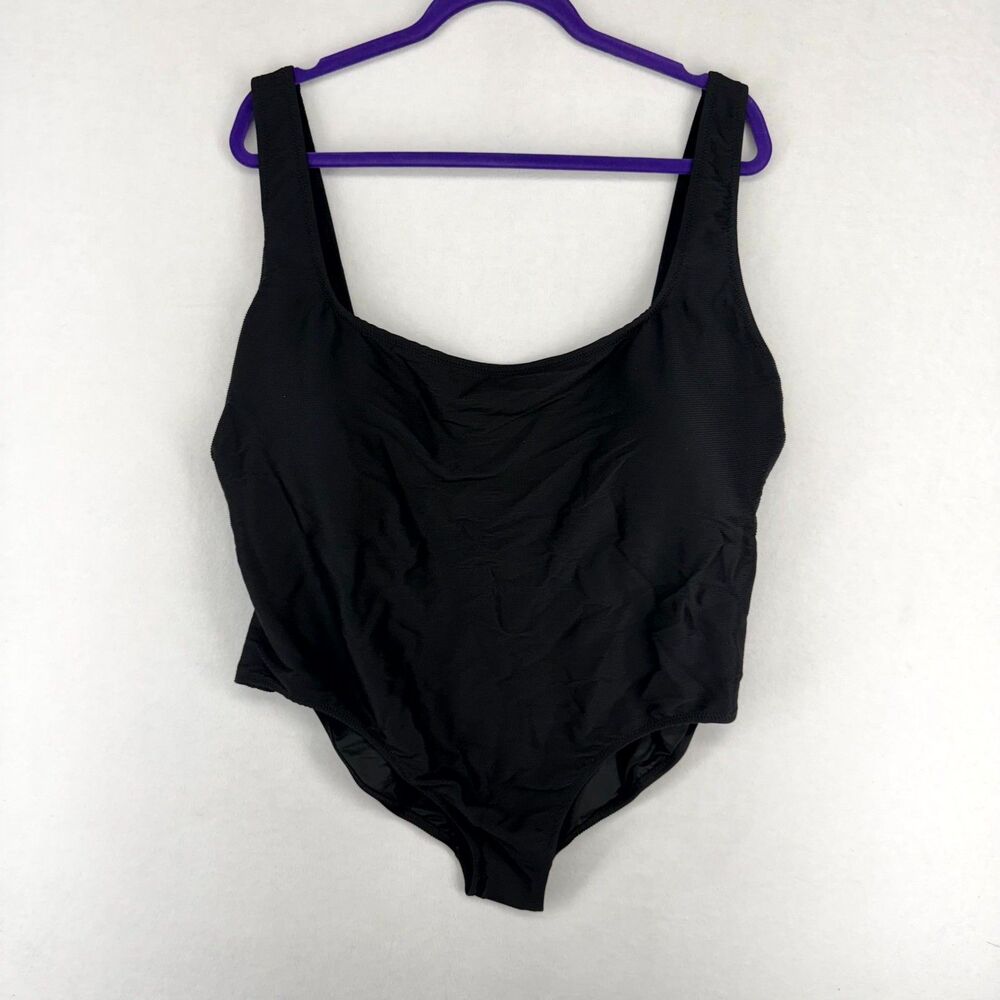 J.Crew Black Ribbed Squareneck‎ One-piece Swimsuit Womens Size 24 BE809 BLA